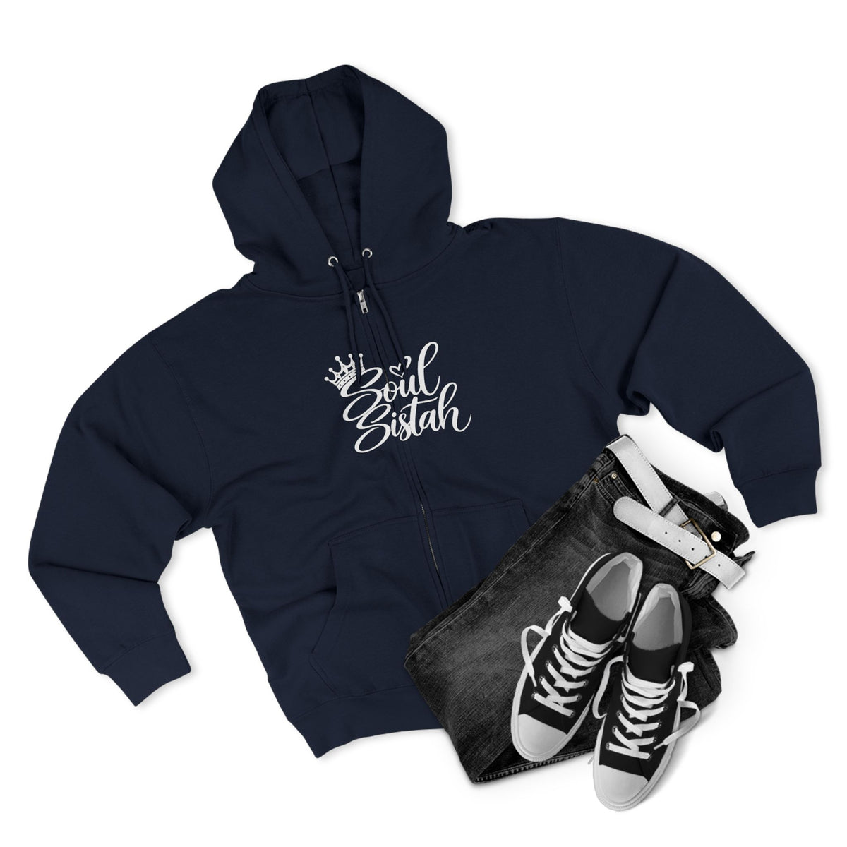 White Print Soul Sistah 
Zip-Up Hoodie