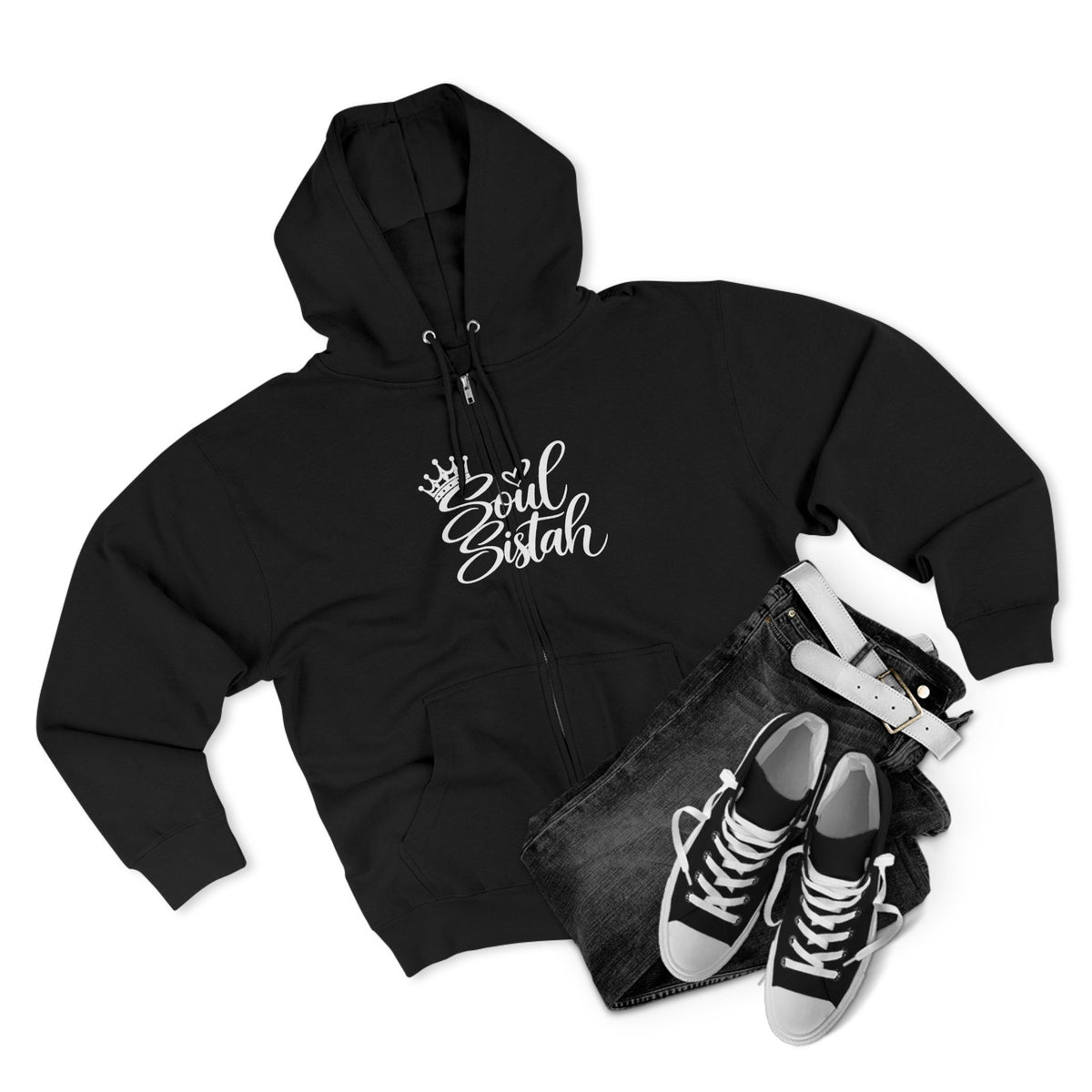 White Print Soul Sistah 
Zip-Up Hoodie